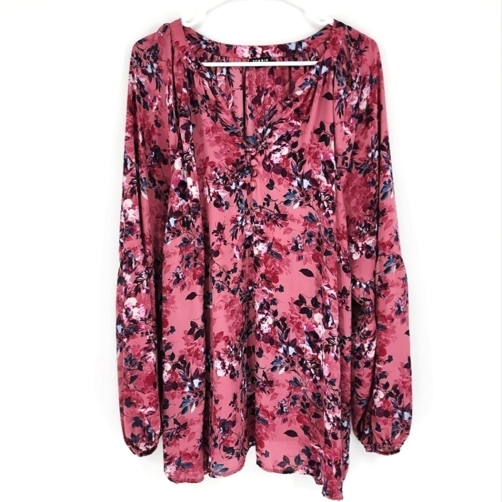 Torrid Georgette Puff Sleeve Peasant Blouse Floral 4X
